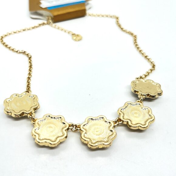 MONET BLUE CLEAR RHINESTONE FLOWER FLORAL STATION NECKLACE GOLD TONE CHAIN NWT - Picture 13 of 15